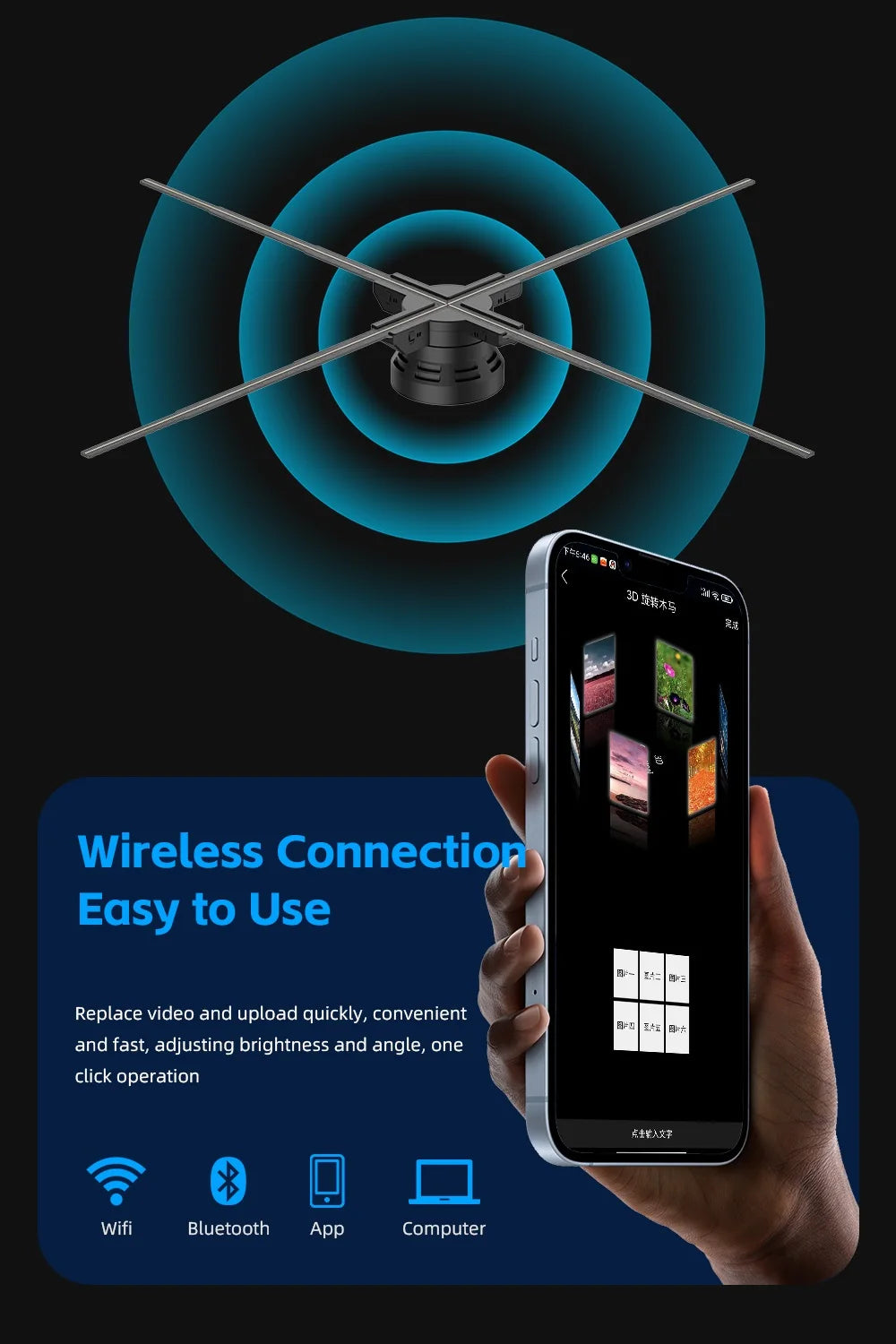 3d hologram fan projector